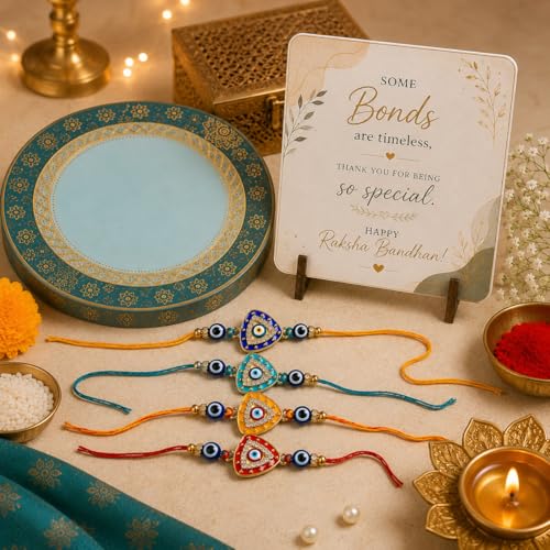 Image of JAIPUR ACE Raksha Bandhan Rakhi Gift Combo with Designer Rakhi, Puja Thali, 2 Katori Bowls, Roli Kumkum & Greeting Card for Brother, Bhai, Bhaiya | Complete Celebration Set