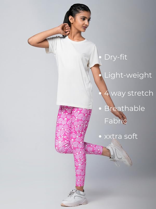 Image of Girls Active Sports Wear Solid Skinny Fit Leggings and T-shirt Polyester Set /Sets For Multi-Sports Gym Yoga Dance Gymnastics & Running(4 TO 14 YRS)