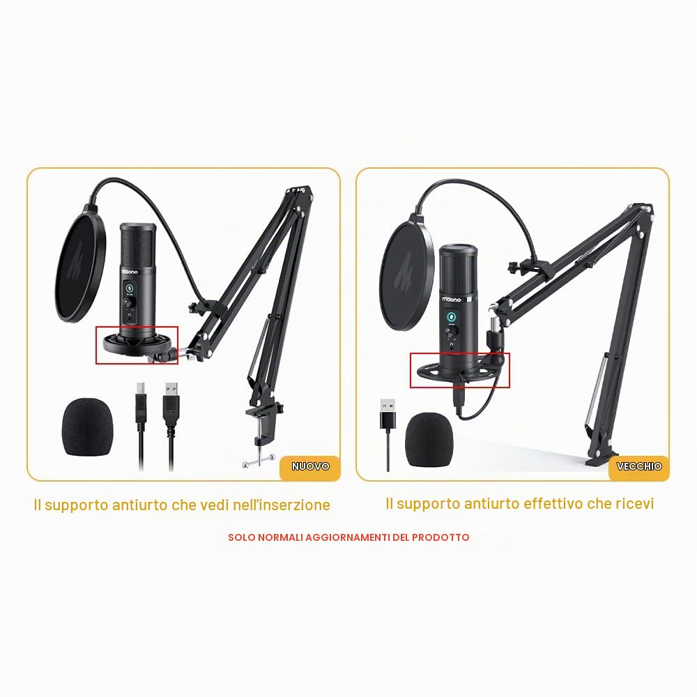 MAONO Microfono USB Monitoraggio latenza zero AU-PM422 192KHZMicrofono professionale condensatore cardioide con pulsante Touch Mute manopola guadagno del microfono per registrazione,podcast,YouTube