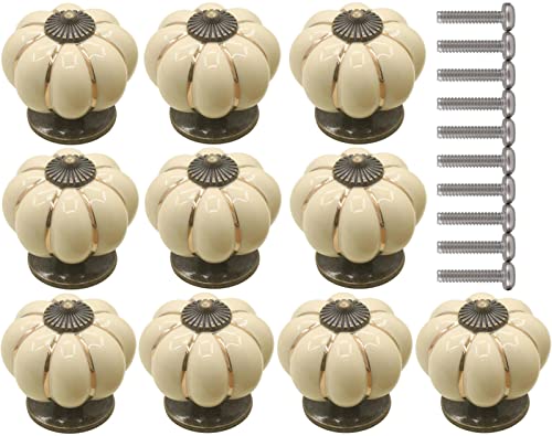 ZESLIV Lot de 10 Bouton de Meuble en céramique 40mm Ronde Boutons de Portes en forme de citrouille pour Placards, Tiroir et Armoire Cover