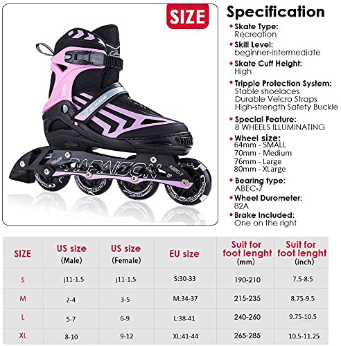 ITurnGlow Adjustable Inline Skates for Kids and Adults with Light up Wheels Beginner Skates Fun Illuminating Roller Skates for Kids Boys and Ladies