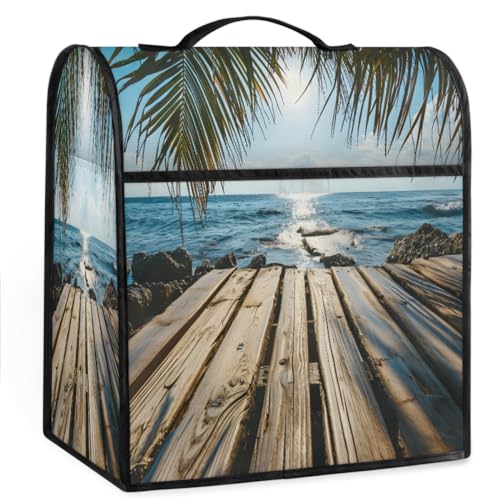 Coffee Maker Cover Ocean Wood Palm Leaves Kitchen Appliance Covers Small Appliance Covers Blender Cover Juicer Cover Dust Covers for Kitchen Appliances with Top Handle and Pockets,Washable,B556
