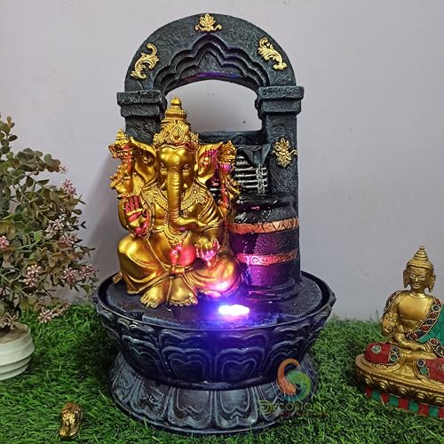 Image of Ganehsa Decorative Table Top Water Fountain for Home Decor /Office /Indoor & Outdoor /Garden /Puja Room /Vaastu with Multicolor LED Light and Adjustable Water Pump (D-021)