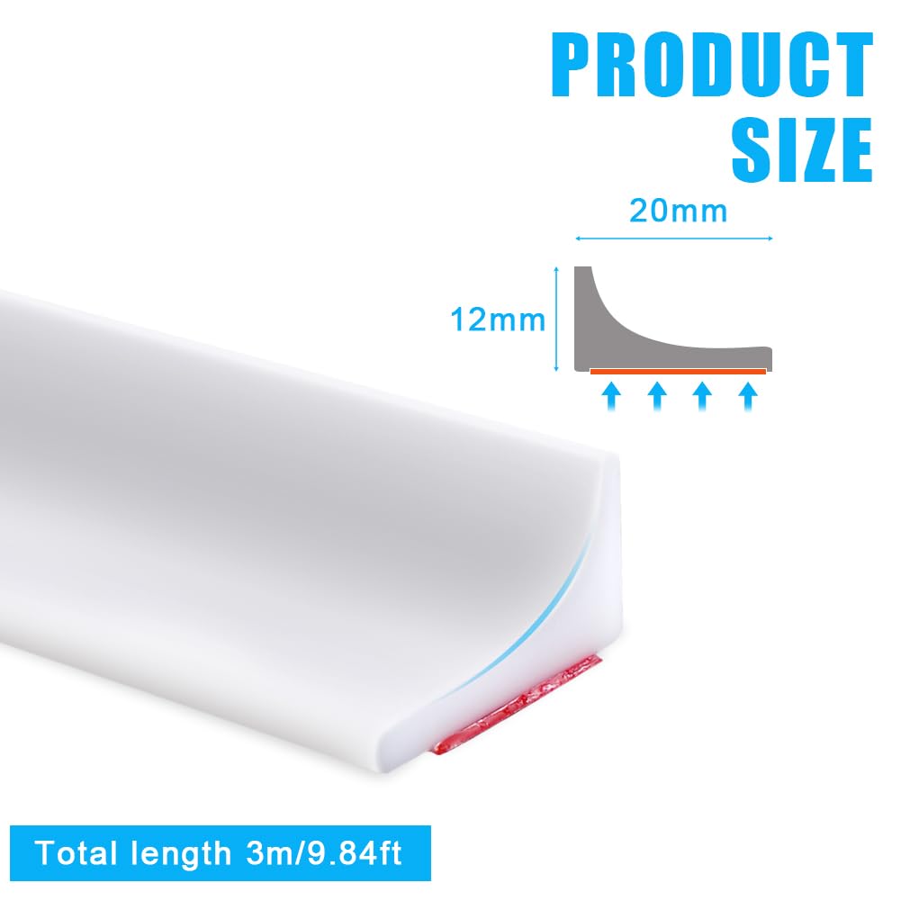 Flintronic Autoadesiva Silicone Doccia Barriera, 300CM Pieghevole Bagno Acqua Barriera, Soglia Doccia, Guarnizioni Doccia, Bordo Doccia, Striscia di Ritenzione Idrica Della Soglia Del Bagno(Bianco)