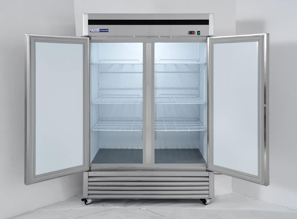 Interior view of the Kratos 69K-890HC freezer with both doors open, showing multiple shelves.