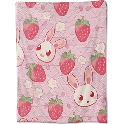 amepay Cute Rabbit Strawberry Blanket for Kids Cover