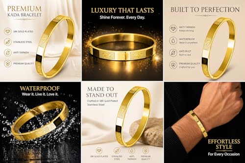 Image of MEENAZ Stainless Steel Aum Bracelet for Men Stainless Steel | Om Kada for men Hindu for Boys Gold plated Kadas | Waterproof, Anti-tarnish Bracelets, Rust-free, Skin friendly | 8 mm