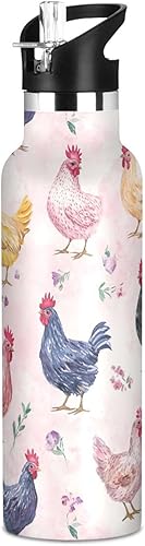 Miniatura 12 de Sweet Bantam - Botella de agua reutilizable con aislamiento de doble pared, con tapa de pajilla, sin BPA, a prueba de fugas, para deportes,