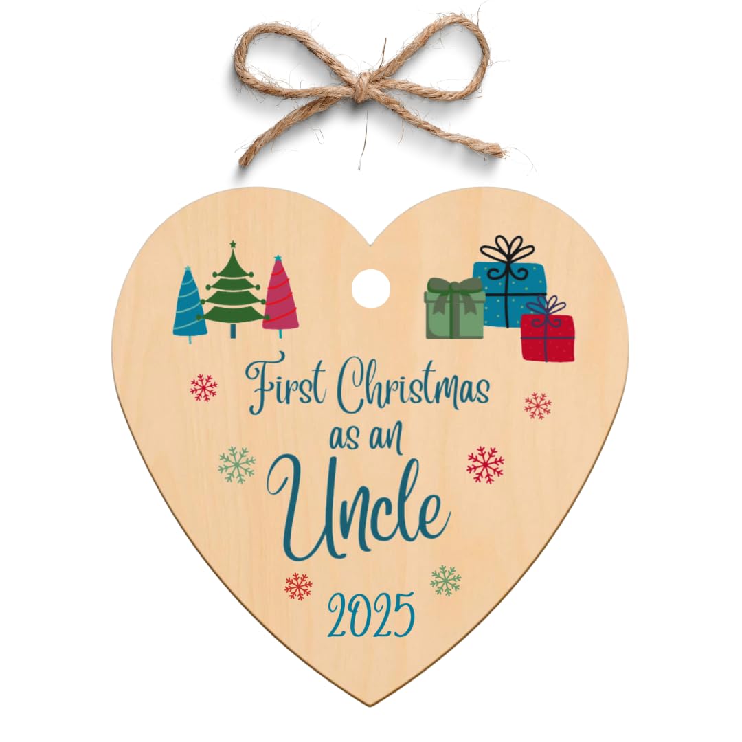 Second Ave Gift Company Brown Second Ave First Christmas As An Uncle Wooden Hanging Heart Christmas Xmas Tree Decoration Bauble