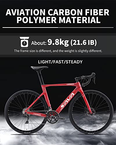 Savadeck Carbon Road Bike, T800 Carbon Fiber Frame 700C Racing Bicycle With 105 R7000 22 Speed Groupset And Mechanical Disc Brake, Ultra-Light Carbon Bike (Black, 56Cm) #TOP2