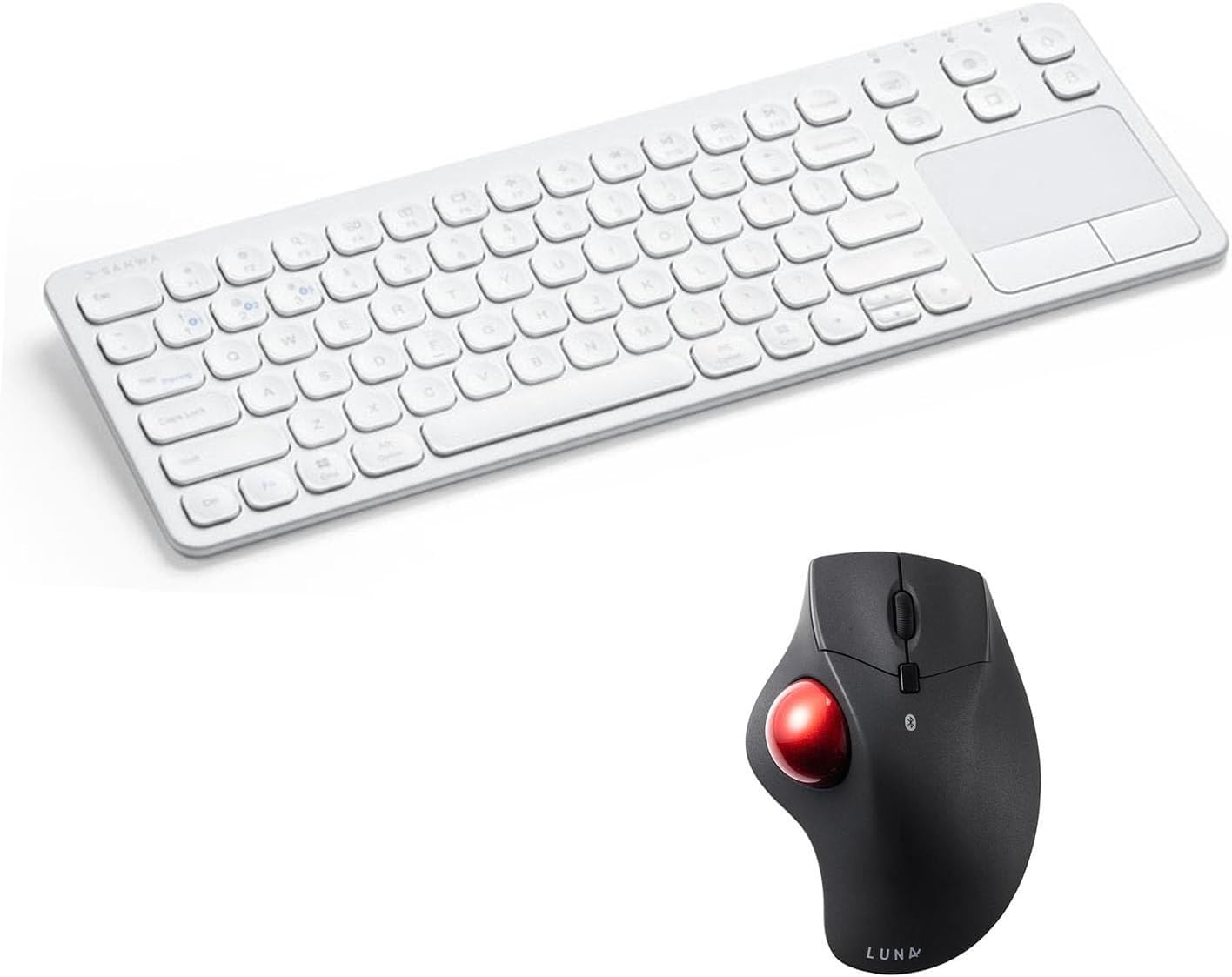 SANWA Bluetooth Trackball Mouse + 3-Device Bluetooth Keyboard with Touchpad set, Programmable Silent Rollerball Mice, 20 Shortcuts, Pantograph Keys Keyboard, Compatible with Mac, Windows, Laptop, iOS,