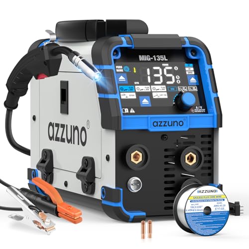 AZZUNO 135A MIG Welder 110V 3-in-1 Welding Machine with Gasless Flux Core MIG/Lift TIG/Stick Welding Wire Feed Welder with Synergic Control Portable Flux Core Welder for Home DIY & Repair