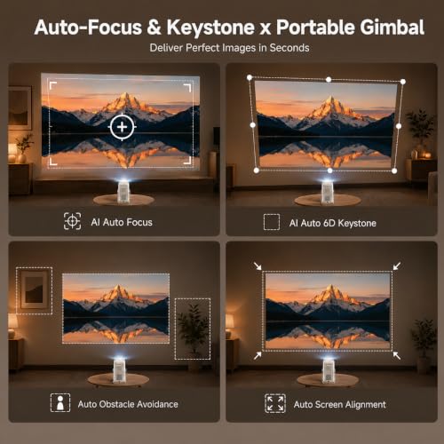 Image of Short Throw Projector 4K, Now with Netflix, Auto Focus, 40W Dolby | 1500ANSI Portable Projector with Dual-Mode Stand, HDR10+, AirPlay, Outdoor Movie Projector for Bedroom /Home Theater /Camping