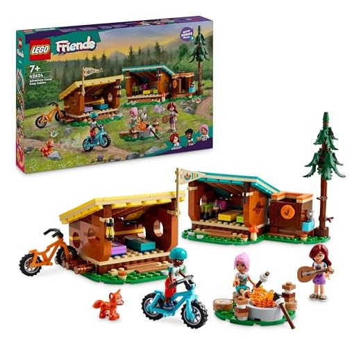 LEGO Friends Adventure Camp Cosy Cabins Camping Toy Set, Kids’ Nature Playset, Pretend Play for Girls and Boys Aged 7 Years and over, with 3 Mini-Doll Characters and a Fox 42624