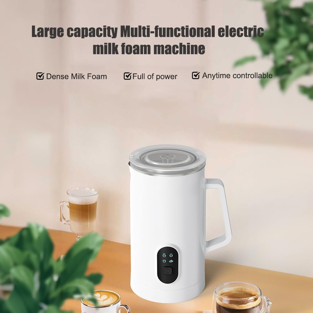 Espumador De Leche Eléctrico 4 En 1 400w con Gran Capacidad 580ml, Espumador De Leche Caliente Y Fría De Acero Inoxidable 304 para Cappuccino Latte Chocolate Caliente Y Café En Casa White