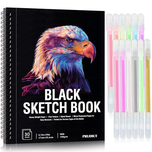 Carnet de croquis en papier noir avec 12 stylos gel de couleur pour dessins