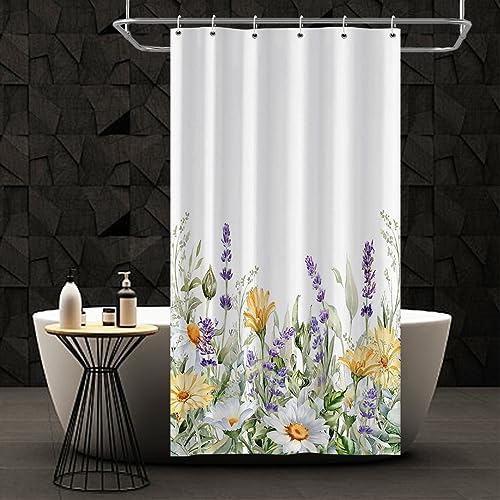 Bovlleetd Purple Lavender Small Shower Curtain Spring Botanical Watercolor Rustic Flowers Plant Shower Curtain for Bathroom Waterproof Fabric Bathtub Curtain with Hooks 92x183cm - Image 3