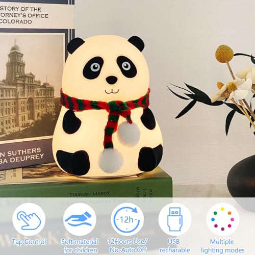 Image of MILONI USA Cute Panda Night Light, Led Squishy Animal Lamp, Dimmable Nightlight for Room Decor