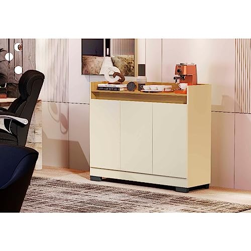 Rack Aparador Buffet Cantinho Café Retrô 3 Portas Ryzen (Off White)
