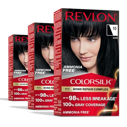Revlon ColorSilk with Bond Repair Complex, Black Permanent Hair Color, 100% Gray Coverage, Ammonia...