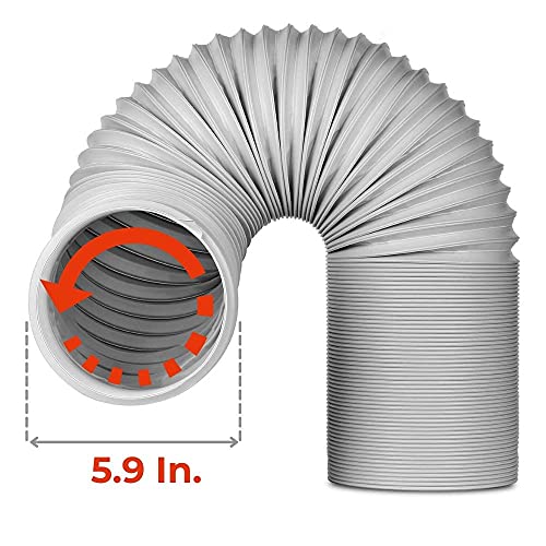 Image of TURBRO Portable Air Conditioner Universal Exhaust Hose - 5.9 Inch Diameter, 78 Inch Length, Anti-Clockwise Thread, White (707-90-013) | for Portable AC Units, Anti-Clockwise Thread, White, Sturdy, No-odor PP Construction