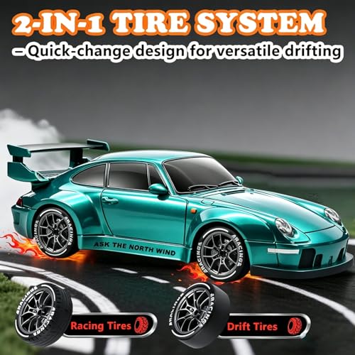 Image of RC Drift Car, 1:24 Scale Remote Control Vehicle with LED Lights,Drifting Tires&Two Batteries, Racing Sports Toy Idea Gift for Adults Boys Girls and Kids (Lake Blue)