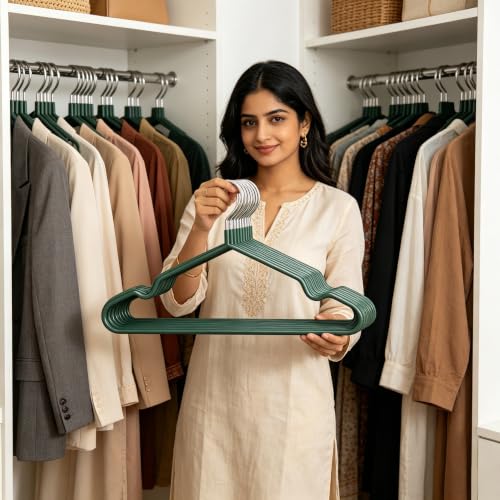 Image of 12 PCS Stainless Steel Clothes Hangers, Non Slip Premium Wardrobe Hangers for Wardrobe Closet Organizer, Garment Storage Hanger for Saree, Shirts & Dresses