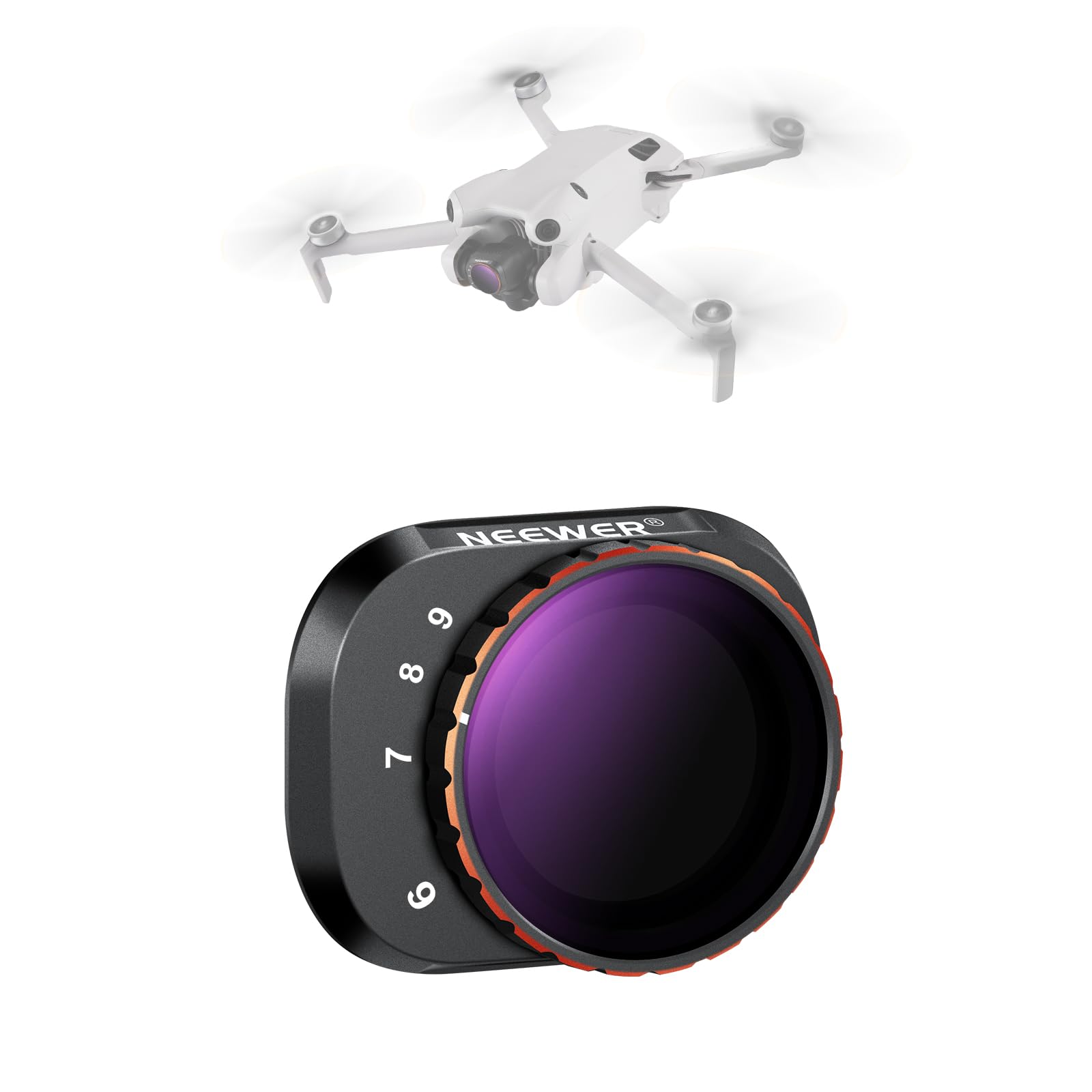 NEEWER Variable ND Filter Compatible with DJI Mini 4 Pro, ND64-512 6-9 Stops Multicoated HD Optical Glass Drone Camera Lens Video Recording Aerial Photography Accessories