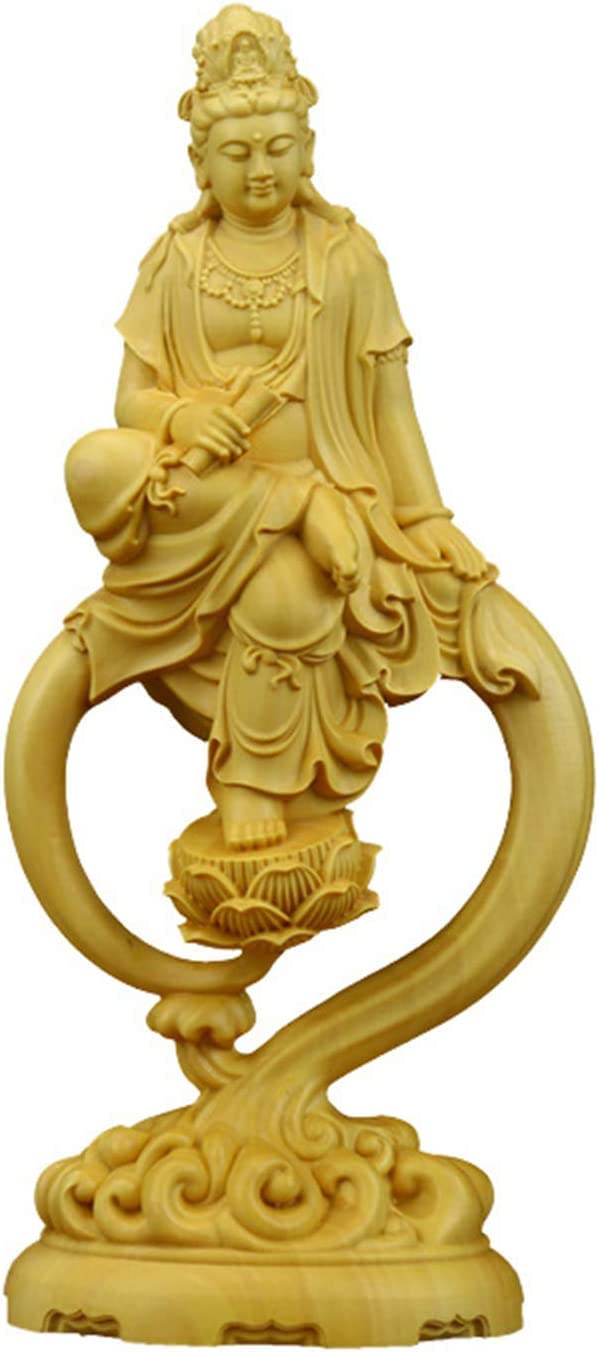 Enesea Onecolor Home Living Room Decorations, Guan Yin Statue Quan Yin Statue On Lotus Pedestal, Boxwood Carving Buddhist Figurine Kwan Yin Statue, Goddess Of Mercy And Compassion Sculpture For Home Decor,Silver