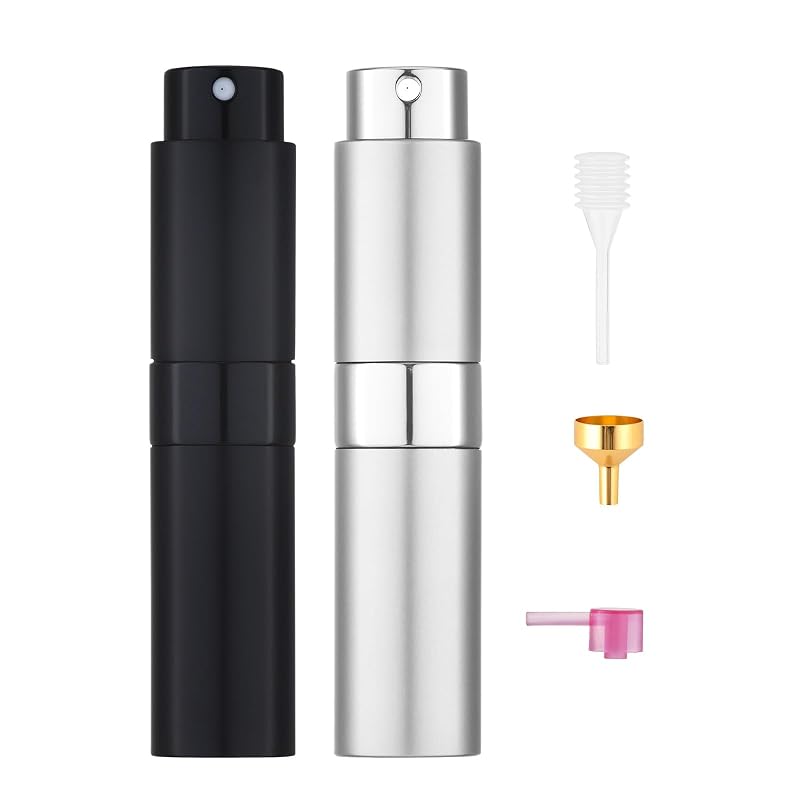 Frasco atomizador recarregável para perfume Tekson 8 mL, preto e prata