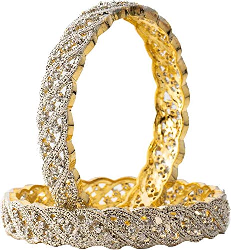 MANIKYA American Diamond Bangles with Cubic Zirconia Stones | Bangles Set for Women | Gold Plated | Kangan & Kada Stylish | Elegant American Diamond Bangles.