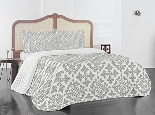 Ambesonne Grey Microfiber Bedspread Set, Antique Victorian Floral Retro Patterns In Modern Graphic Print Old Fashioned Art, Soft Bedding Set With Pillow Shams & Comforter, Queen Size, Grey White #TOP1