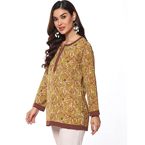 Image of BIBA Women Art Silk Regular Fit Straight Printed Kurti