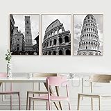 XuFan Italie Colosseo Pise Tour penchée bâtiment Nordique Affiche et Impressions Mur Art Toile Peinture Mur Photos pour Salon décor 30x40cmx3 Pas de Cadre