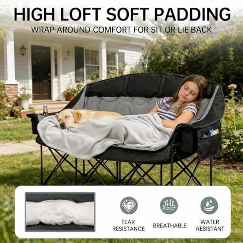 Image of Oversized 3 Person Camping Chair Double Camp Loveseat Lawn Chair