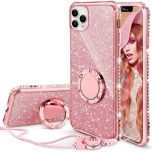 Victorlan iPhone 11 Case, Cute Glitter Sparkle Bling Diamond Rhinestone Bumper with Ring Kickstand Women Girls Soft Pink Protective Phone Case for iPhone 11 [6.1 inch] 2019 (Rose Gold)