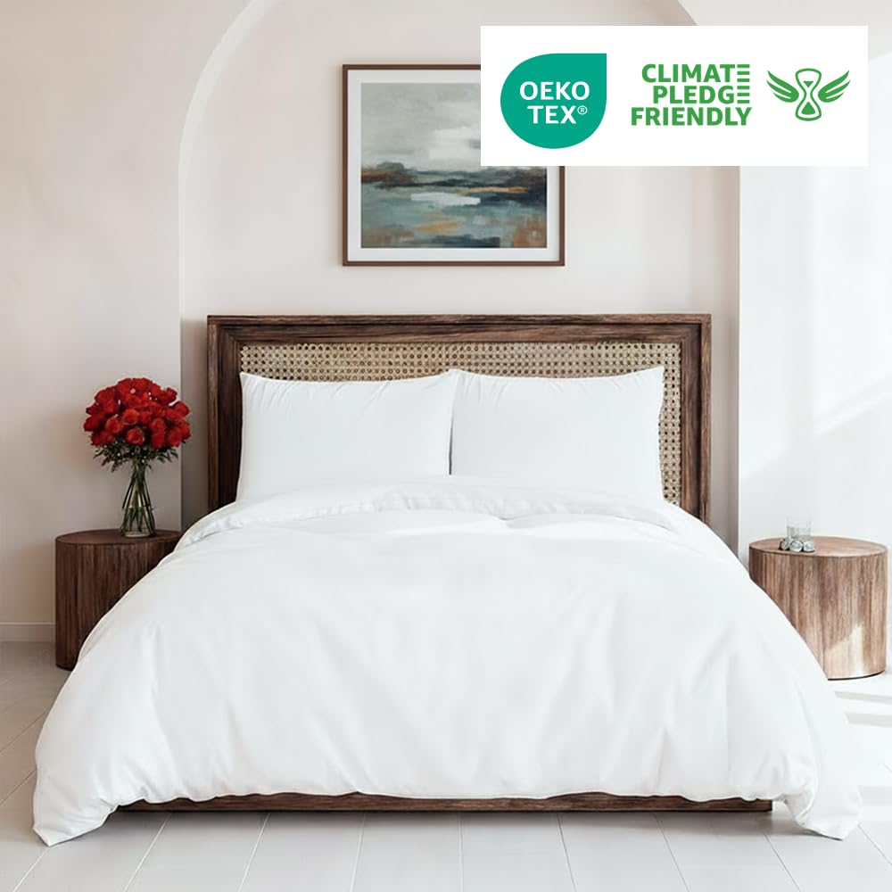 CGK Unlimited Set copripiumino Bianco 3 pezzi 200x200 cm - Morbido in microfibra poliestere, elegante e resistente con 2 federe 50x80 cm lavabile in lavatrice, con chiusura a cerniera e lacci.