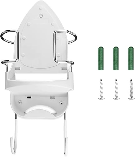 Miniatura 8 de Soporte de pared para tabla de planchar, soporte eléctrico para plancha y tabla de planchar, organizador de almacenamiento con ganchos extraíbles