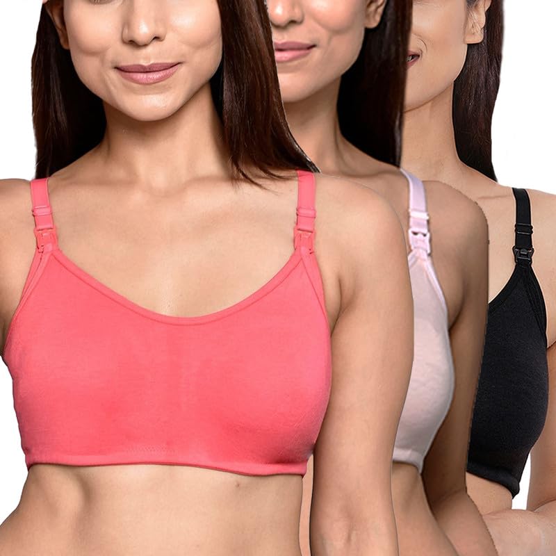 Image of Inner Sense Organic Cotton Bamboo Nursing Bra for Women I Non Padded Feeding Bra with Keyhole Back Design I Wire Free Maternity Innerwear with Full Coverage