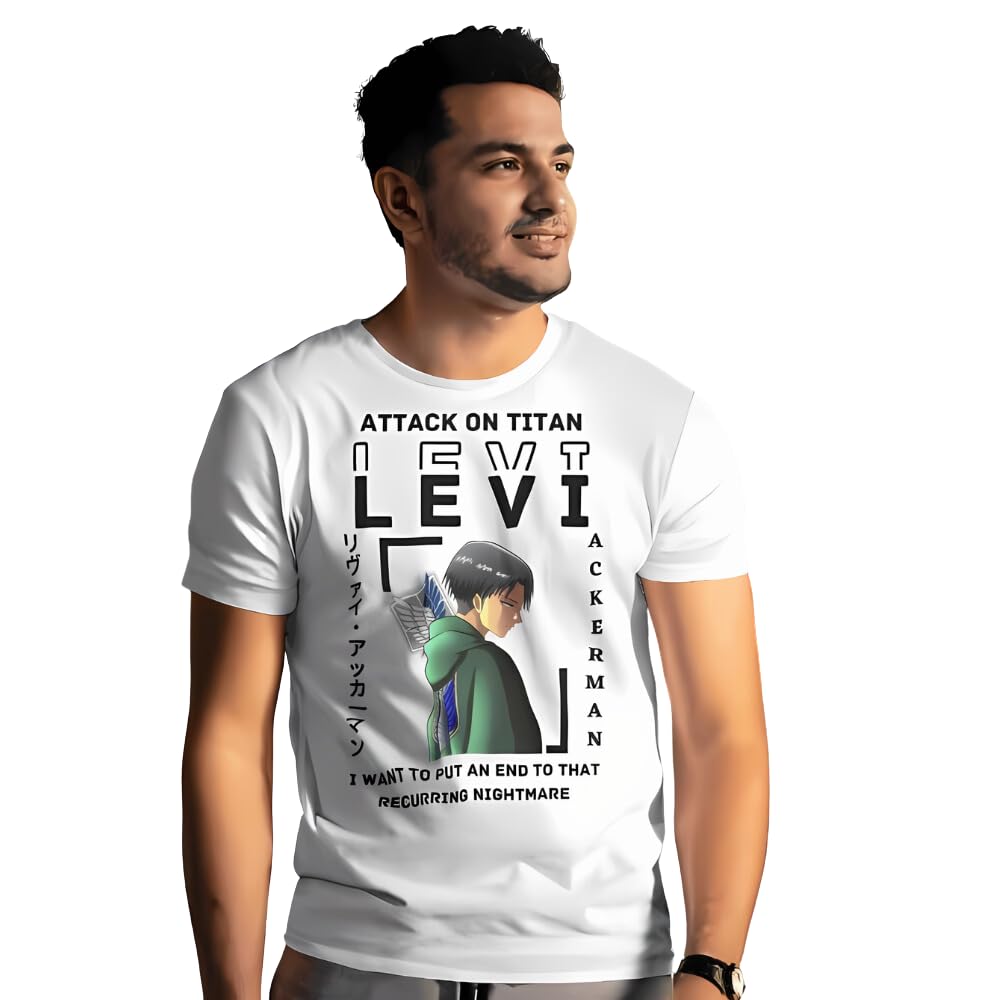 Weeboo World Caption Levi T-Shirt | Anime T-Shirt | Attack on Titan, Levi Ackerman T-Shirt | Unisex, Round Neck, Short Sleeves | 100% Cotton (180-200 GSM) | Wash Friendly