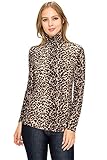 ALWAYS Women's Long Sleeve Mock Turtleneck - Premium Soft Stretch Lightweight Layer Basic Pullover Shirt Leopard Print Top 377 L