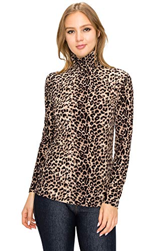 ALWAYS Women's Long Sleeve Mock Turtleneck - Premium Soft Stretch Lightweight Layer Basic Pullover Shirt Leopard Print Top 377 1XL