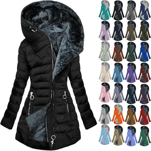 Piuwrlz oversized sherpa jacket women Long Winter Coats for Women Waterproof Fleece Lined Thicken Puffer Jacket Sherpa Warm Parka Outwear With Fur Hood Black M