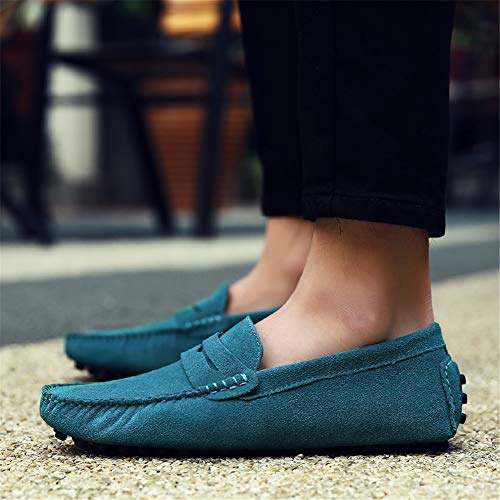 Image of ANUFER Men's Suede Leather Penny Loafers Comfort Driving Shoes Moccasin Slippers