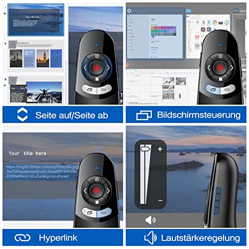 USB C Presenter, Kabellose 2.4 GHz Powerpoint Fernbedienung, Pointer für Präsentationen via Typ C und USB Empfänger, Rot Präsentationsfernbedienung für Windows 7/8/10/Mac/Linux/Android/PowerPoint