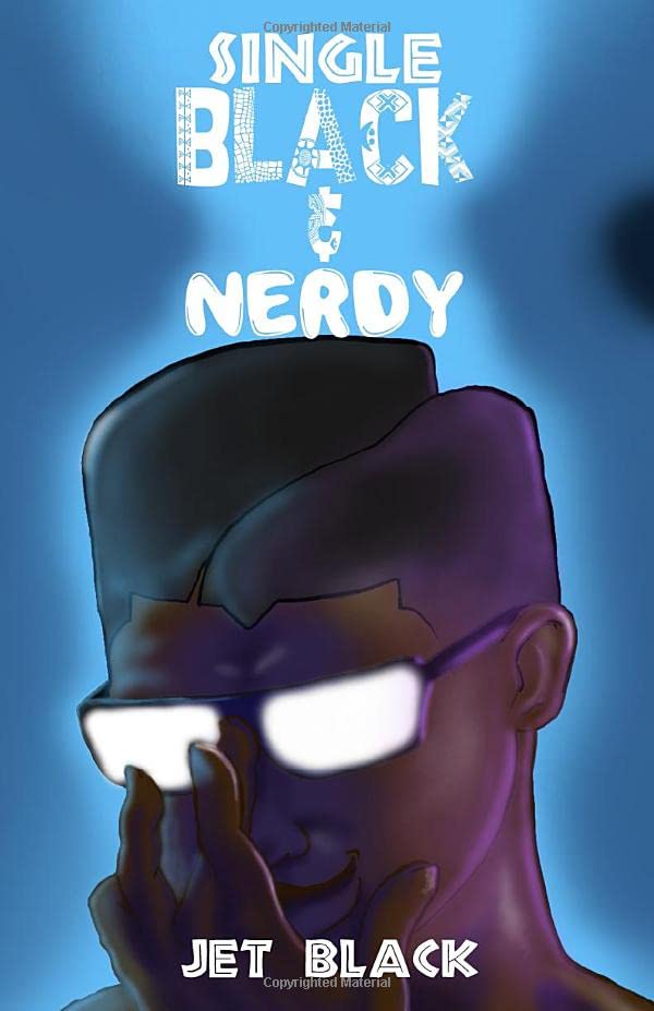 A black man is in the foreground pushing up blindingly bright opaque shades onto his face. His profile is set against a bluish-black background. The title sits above the man's head. The author's name sits at the bottom.