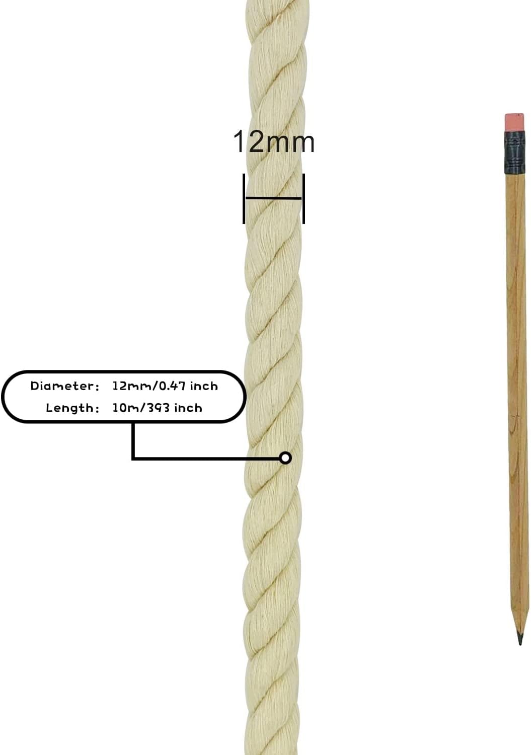 Cotton Cord, Cotton Cord, Thick Rope for Macrame Rainbow DIY Set, 12 mm x 10 m, Knitted Rope, Beige, 12mm(10m) - Image 3