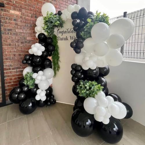 Image of Black and White Balloon Arch Kit, ADOINBY 140Pcs Black and White Durable Latex Balloons 18 12 10 5 Inch Different Size Balloons for Birthday Anniversary Wedding Engagement Graduation Party Decorations