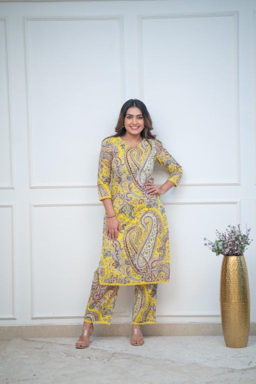 Image of GoSriKi Women's Rayon Viscose Straight Printed Kurta with Palazzo