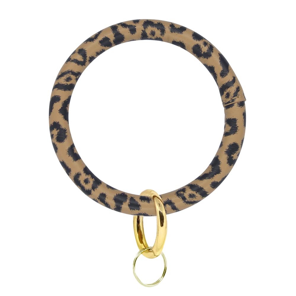ARFUKA Wrist Keyring Large Circle Bracelet Wristband Keychain PU Bangle Round Keyring Holder for Women